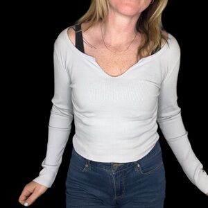 Wild Fable ribbed Light Pastel Blue Long Sleeve Crop Too Size Small